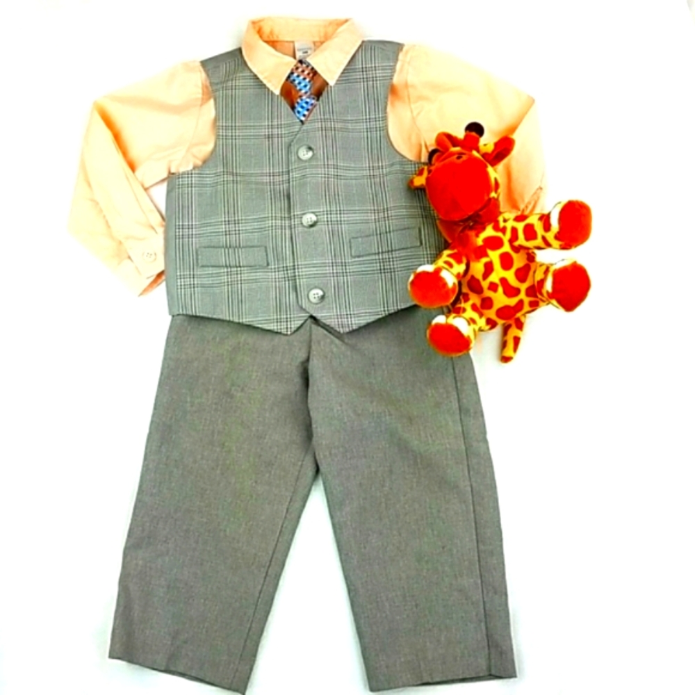 George Matching suit 4pcs Brown/Tan and Salmon color Shirt